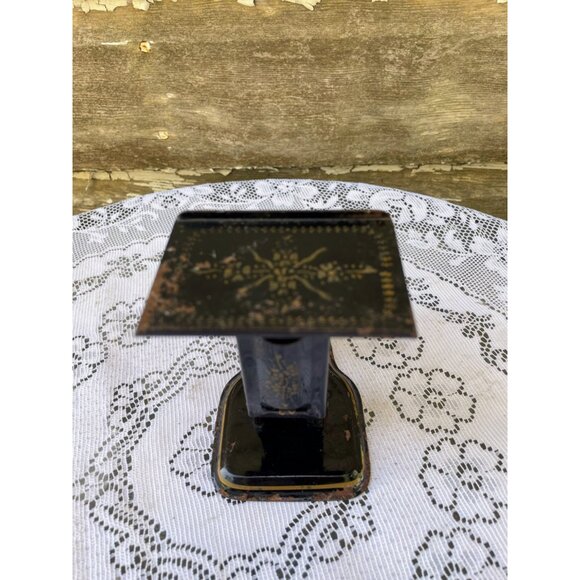 Antique 1910 Gem Postal Scale Tin Black Toleware Flowers - Picture 11 of 12